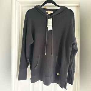 Michael Kors Black Hooded Waffle Knit Sweater
